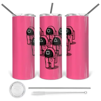 The squid game among us, Tumbler ποτήρι θερμό από ανοξείδωτο ατσάλι 600ml, με μεταλλικό καλαμάκι & βούρτσα καθαρισμού