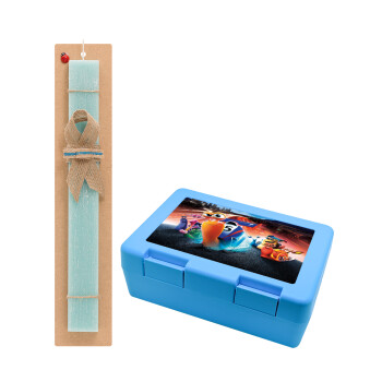 Turbo, Easter Set, children's snack container BLUE & Easter aromatic flat candle (30cm) (TURQUOISE)
