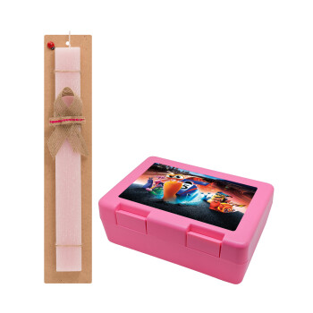 Turbo, Easter Set, children's snack container PINK & scented flat Easter candle (30cm) (PINK)