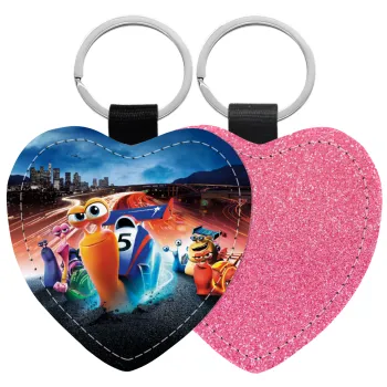 Turbo, Μπρελόκ PU δερμάτινο glitter καρδιά ΡΟΖ