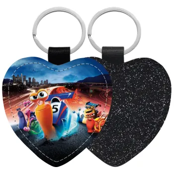 Turbo, Μπρελόκ PU δερμάτινο glitter καρδιά ΜΑΥΡΟ