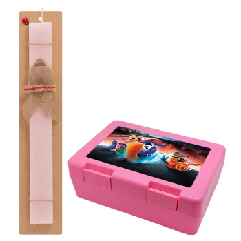 Turbo, Easter Set, children's snack container PINK & scented flat Easter candle (30cm) (PINK)