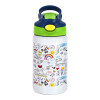 Doodle kids, Children's hot water bottle, stainless steel, with safety straw, green, blue (350ml)