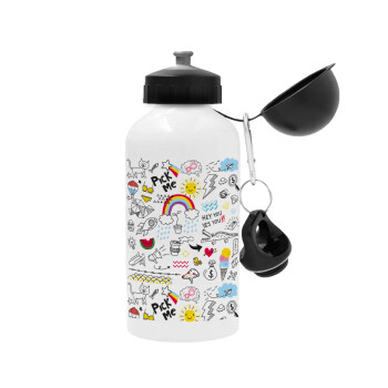 Doodle kids, Metal water bottle, White, aluminum 500ml