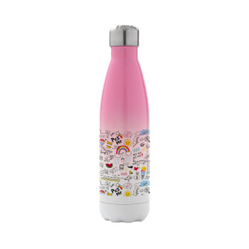 Doodle kids, Metal mug thermos Pink/White (Stainless steel), double wall, 500ml