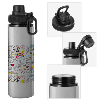 Doodle kids, Metallic water bottle with safety cap, 850ml aluminum