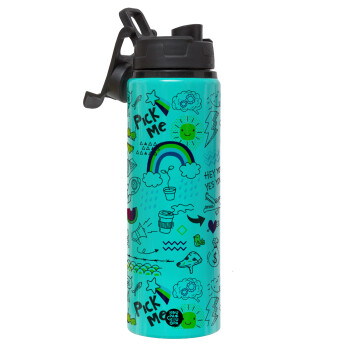 Doodle kids, Metallic water bottle with safety lid, 850ml aluminum