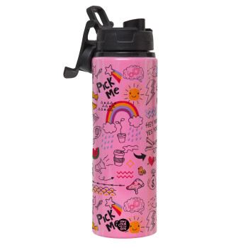 Doodle kids, Metallic water bottle with safety lid, 850ml aluminum