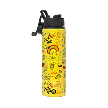 Doodle kids, Metallic water bottle with safety lid, 850ml aluminum