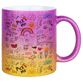 Doodle kids, Κούπα Χρυσή/Ροζ Glitter, κεραμική, 330ml