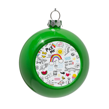 Doodle kids, Green Christmas tree ornament bauble 8cm