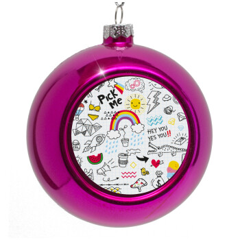 Doodle kids, Purple Christmas tree ornament bauble 8cm