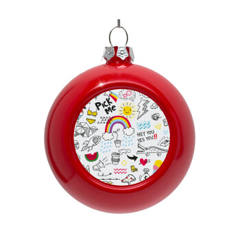 Doodle kids, Red Christmas tree ornament bauble 8cm