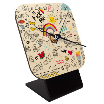 Doodle kids, Quartz Table clock in natural wood (10cm)