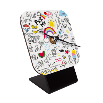 Doodle kids, Quartz Wooden table clock with hands (10cm)