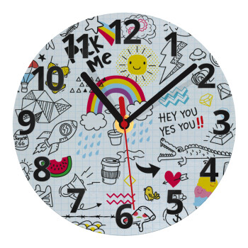 Doodle kids, Ρολόι τοίχου γυάλινο (20cm)