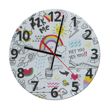 Doodle kids, Ρολόι τοίχου γυάλινο (30cm)