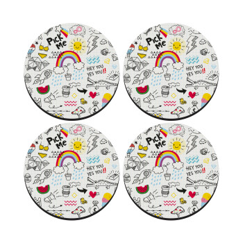 Doodle kids, ΣΕΤ 4 Σουβέρ ξύλινα στρογγυλά (9cm)