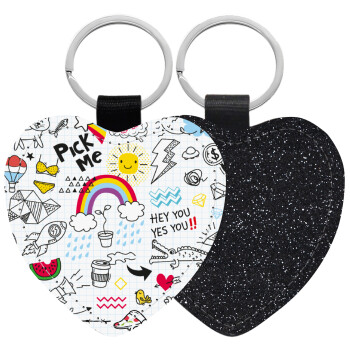 Doodle kids, Μπρελόκ PU δερμάτινο glitter καρδιά ΜΑΥΡΟ