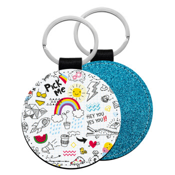 Doodle kids, Μπρελόκ Δερματίνη, στρογγυλό ΜΠΛΕ (5cm)