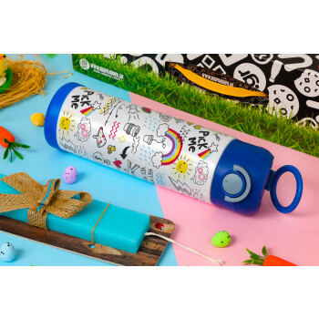 Doodle kids, Easter candle, Childrens hot water bottle, stainless steel, with safety straw, BLUE (500ml)