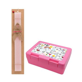 Doodle kids, Easter Set, children's snack container PINK & scented flat Easter candle (30cm) (PINK)