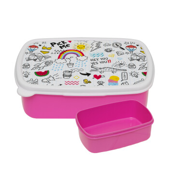 Doodle kids, ΡΟΖ παιδικό δοχείο φαγητού (lunchbox) πλαστικό (BPA-FREE) Lunch Βox M18 x Π13 x Υ6cm