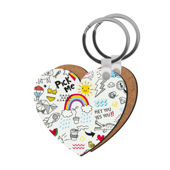 Doodle kids, Μπρελόκ Ξύλινο καρδιά MDF