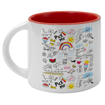 Doodle kids, Κούπα κεραμική 400ml Λευκή/Κόκκινη