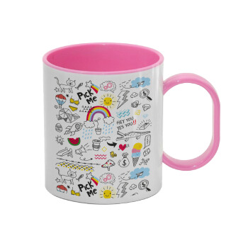Doodle kids, Κούπα (πλαστική) (BPA-FREE) Polymer Ροζ για παιδιά, 330ml
