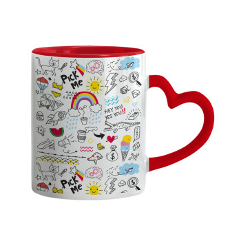Doodle kids, Mug heart red handle, ceramic, 330ml