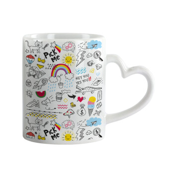 Doodle kids, Mug heart handle, ceramic, 330ml