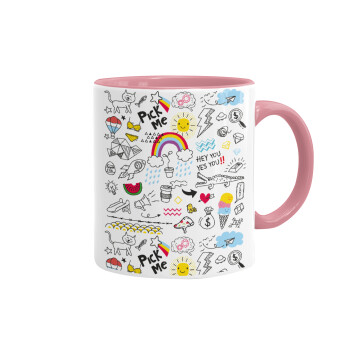 Doodle kids, Mug colored pink, ceramic, 330ml