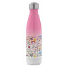 Metal mug thermos Pink/White (Stainless steel), double wall, 500ml