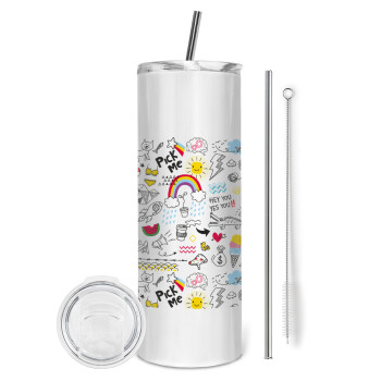 Doodle kids, Tumbler stainless steel 600ml, with metal straw & cleaning brush