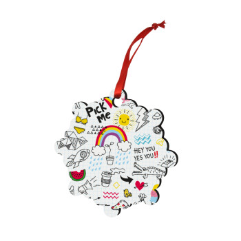 Doodle kids, Christmas ornament snowflake wooden 7.5cm