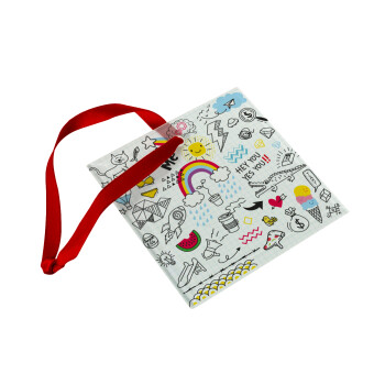 Doodle kids, Christmas ornament, glass square ornament 9x9cm