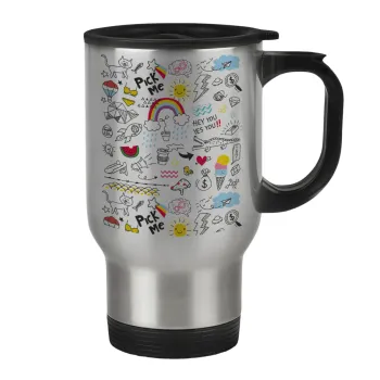 Doodle kids, Stainless steel travel mug with lid, double wall 450ml