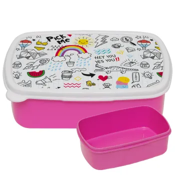 Doodle kids, ΡΟΖ παιδικό δοχείο φαγητού (lunchbox) πλαστικό (BPA-FREE) Lunch Βox M18 x Π13 x Υ6cm