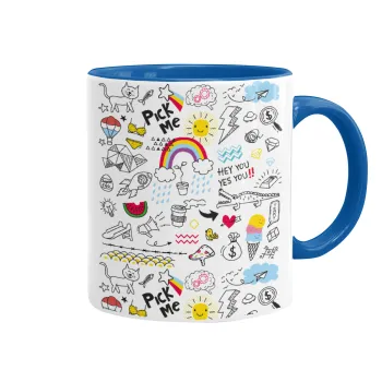 Doodle kids, Mug colored blue, ceramic, 330ml