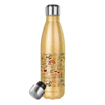 Doodle kids, Glitter gold stainless steel thermos bottle, double-walled, 500ml