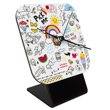 Doodle kids, Quartz Wooden table clock with hands (10cm)