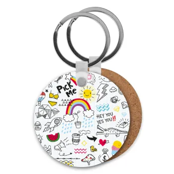Doodle kids, Μπρελόκ Ξύλινο στρογγυλό MDF Φ5cm