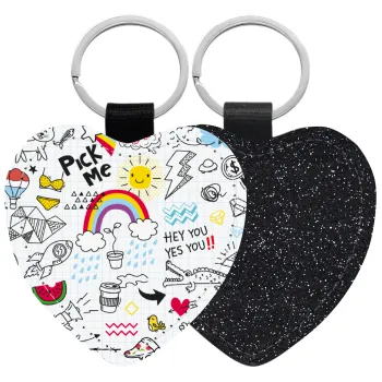 Doodle kids, Μπρελόκ PU δερμάτινο glitter καρδιά ΜΑΥΡΟ