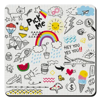 Doodle kids, Τετράγωνο μαγνητάκι ξύλινο 9x9cm