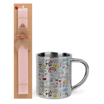 Doodle kids, Easter Set, metallic thermal cup (300ml) & aromatic flat Easter candle (30cm) (PINK)
