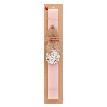 Doodle kids, Easter Set, wooden keychain & scented flat Easter candle (30cm) (PINK)
