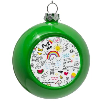 Doodle kids, Green Christmas tree ornament bauble 8cm