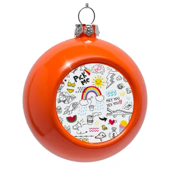 Doodle kids, Orange Christmas tree ornament bauble 8cm