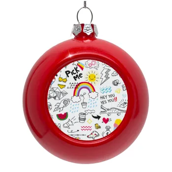 Doodle kids, Red Christmas tree ornament bauble 8cm